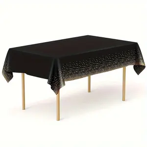 Wholesale Black With Golden Polka Dot Rectangular Tablecloth Waterproof PEVA Festival Party Decoration Supplies Table Decor