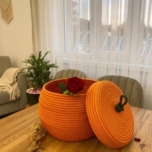 Panier en macramé de style Pimokin, couleur orange, pour le rangement à domicile, décoration, salon, chambre à coucher, en provenance d'Inde - Product Image 2
