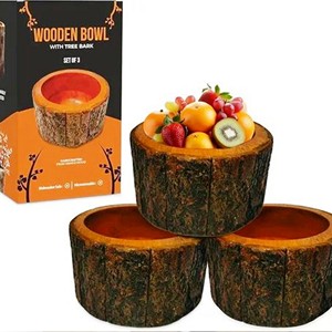 Frutero de corteza de madera redondo de 4 pulgadas, efecto de madera, corteza, producto de gran venta, cuenco decorativo de madera de mango con corteza de árbol hecho en La India - Product Image 1