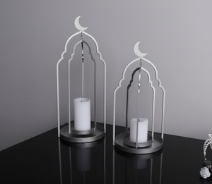 Lanternes à bougies en métal de haute qualité modernes pour le Ramadan avec un design de lune pour la décoration de table et de sol - Product Image 1