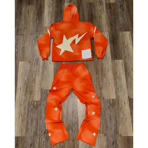 Conjunto de Sudadera con Capucha y Pantalones de Chándal Personalizados con Borde Cortado, Estilo Casual Holgado, con Parches Bordados Desgastados y Apliques, de Felpa de Rizo con Efecto Desgastado por el Sol - Product Image 4