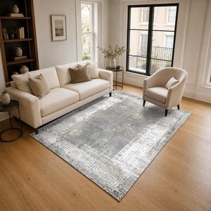 Tapis de salon LXDP-0810 gris argenté traditionnel oriental imprimé numériquement, lavable en machine, en chenille, antidérapant, vente en gros - Product Image 2
