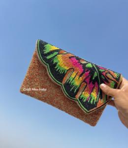 Floral Leaf Design Evening Clutch Bag Hand Beaded Summer Fashion Purse Pearl Colorful Floral Leaf Beaded Clutch for Wedding - Product Image 1