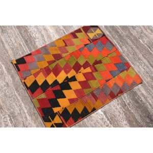 Orange Black Kilim <b>Rug</b> 2.1 X 2.5 ft <b>Boho</b> Style Patchwork Jute <b>Rug</b> Latex Backing Flat Weave Jacquard for Hallway Room Decor - Product Image 2