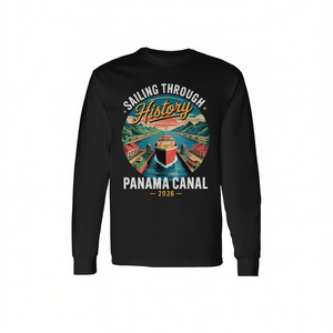 T-shirt a maniche lunghe promozionale stile vintage 2026: Navigazione retrò sul Canale di Panama - Product Image 2