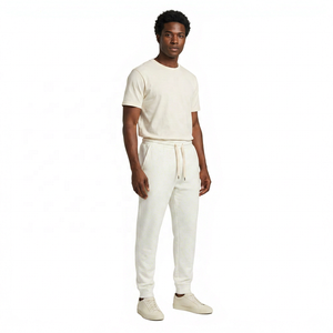 <b>Men's</b> <b>White</b> Cotton Sweatpants Elastic Waist Drawstring Casual <b>Joggers</b> Side Pockets Breathable Spring Wear - Product Image 2