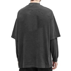 Camiseta desgastada de manga larga de algodón orgánico 100% de doble capa de gran tamaño con logotipo personalizado OEM para hombre - Product Image 2