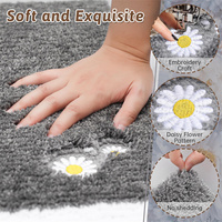 Tapis de salle de bain gris en polyester antidérapant et absorbant, lavable, adapté aux animaux domestiques, extra épais, avec broderie