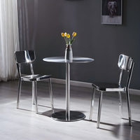 Table de bar ronde en acier inoxydable argenté |   Table de cocktail portable, durable et moderne pour la maison, le bar, la cuisine et les cafés