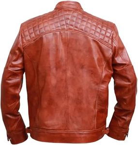 ชุดหนังแท้สำหรับผู้ชายสีดำเสื้อแจ็กเก็ตหนังแบบลำลองสำหรับนักขี่จักรยานยนต์สีดำ - Product Image 4