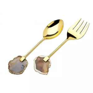 Juego de cubiertos de servidor de ensalada duradero sostenible de acero inoxidable chapado en oro, vajilla de la familia real, juego de cubiertos de queso - Product Image 6