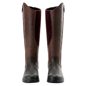 Botas de equitación profesionales para hombre, transpirables, con cremallera trasera larga, hasta la rodilla, de cuero genuino, combinación de marrón y negro. - Product Image 1