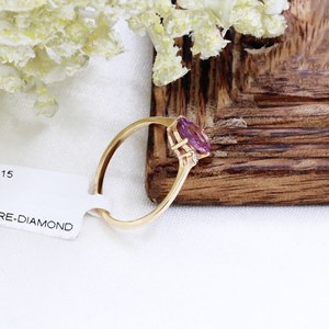 Anillo de zafiro rosa y Diamante ovalado hecho a mano en oro amarillo de 18 quilates para mujer, joyería de piedras preciosas curativas de diseñador al por mayor - Product Image 2