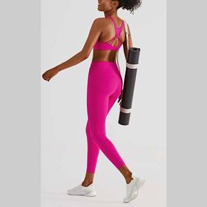 Ropa de entrenamiento de Yoga para mujer, mallas de gimnasio y Sujetador deportivo Sexy, sensación desnuda, dos piezas - Product Image 4