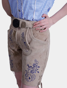 กางเกงขาสั้นสไตล์บาวาเรียหนังกลับแพะปักลายสำหรับผู้หญิง - Product Image 3