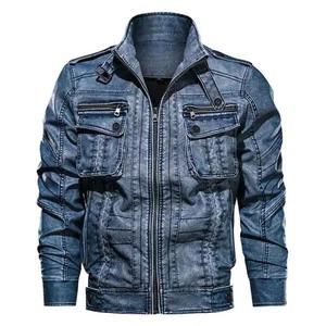 Veste en jean pour homme, style moto, streetwear décontracté, fermeture éclair, multi-poches, bleu, vêtement d'extérieur, tendance, style robuste, style moderne - Product Image 2