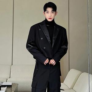 เสื้อโค้ทแฟชั่นอินเทรนด์สำหรับผู้ชายเสื้อโค้ทแฟชั่นหรูหราแนวสตรีทหนังแกะแท้เสื้อแจ็คเก็ตสีตัดกันสำหรับฤดูใบไม้ผลิ - Product Image 3