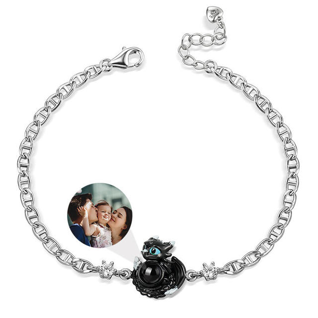 Jeulia Personalized Photo Projection Sterling Silver Charm Bracelet