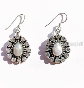 Pendientes de Mujer con Perla Natural y Circonita Cúbica, Regalo de Aniversario, Navidad, Boda, Joyería Hecha a Mano, Pendientes de Plata de Ley 925 - Product Image 1
