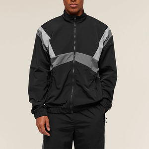 ชุดวอร์มไนลอนสไตล์วินเทจสำหรับผู้ชาย แจ็คเก็ตกันลมแบบโอเวอร์ไซส์ ตัดสี  รับสกรีนโลโก้ กันน้ำ สไตล์ฮิปฮอป สตรีทแวร์ - Product Image 4