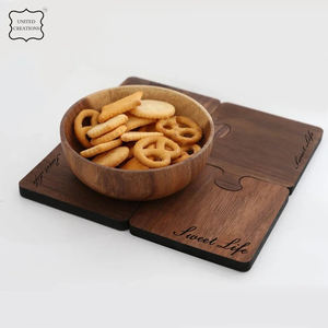 Sous-verre de puzzle en bois de conception unique sous-verre en bois personnalisé avec barre gravée de logo sous-verre de tasse à café en bois carré de noyer noir - Product Image 4