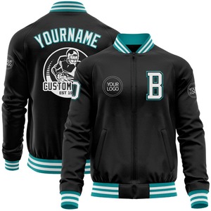 Personalizado negro blanco-verde azulado bombardero Varsity Letterman cremallera chaqueta cortavientos Streetwear vintage hombres Varsity chaqueta - Product Image 1