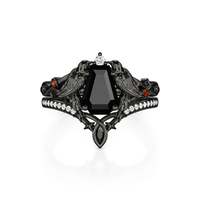 Ensemble de 2 bagues Jeulia Gothic Black Coffin Cut Raven pour soirée