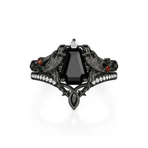 Ensemble de 2 bagues Jeulia Gothic Black Coffin Cut Raven pour soirée - Product Image 6