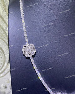 Auténtico Collar de Plata de Ley con Baño de Rodio para Mujer, Diseño de Corazón y Rosas, con Cadena de Tenis y Diamantes de Moissanita, Ideal para Compromiso - Product Image 2