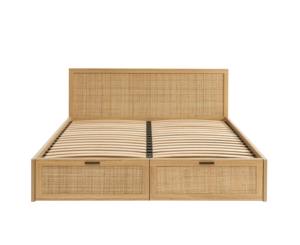 เตียงนอนพร้อมหัวเตียงหวาย2ลิ้นชักด้านหน้าขนาดใหญ่โครงเตียงเตียงเตียงเตียงขนาดเต็มตามสั่งสีธรรมชาติ - Product Image 5