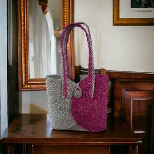 Elegant Wicker Handmade Ladies Handbag Natural Sabai Grass Beige & Pink Handbag Your Perfect Companion for Effortless Elegance - Product Image 1