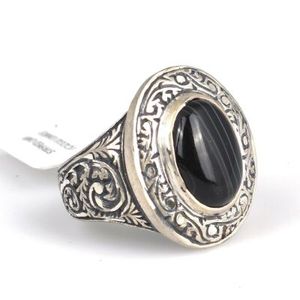Men's 925 Sterling <b>Silver</b> Geometric Cut Onyx Stone <b>Pen</b>-Style Ring-Inlay Bezel Setting Natural Stone Everyday Wear - Product Image 4