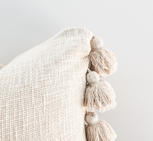 Cream Cushion <b>Cover</b> | Tassel <b>Throw</b> Pillow Case | Boho 20x20 - Product Image 2