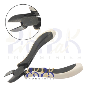 Cortador lateral Mordazas lisas de 110mm sin resorte y caja de juntas Fabricación de joyas Óxido negro y caucho Mangos Ergo blancos y negros - Product Image 1