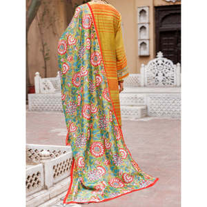 ผ้าไหมเมห์นดีสีเขียวย้อมสีแบบเส้นด้าย 3 ชิ้น แบบยังไม่เย็บติดกัน - ALP-3PS-1930 - Product Image 2