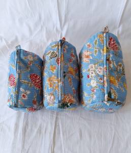 กระเป๋าเครื่องสำอางผ้าฝ้ายคุณภาพสูงแบบวินเทจ ซิปทนทานอเนกประสงค์ ขนาดเล็ก-กลาง ลายบล็อกพิมพ์ - Product Image 1