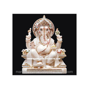 Estatua de God Ganpati, mármol blanco - Product Image 1