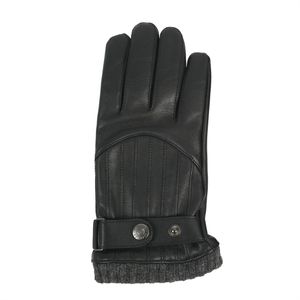 <b>Men</b> Touchscreen Wool Blend-Lined <b>Leather</b> <b>Gloves</b> with Vertical Stitch Design and Knitted Cuffs - Product Image 4
