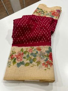 Sari de lino con estampado digital de ropa tradicional clásica con estampado floral para niñas Sari de uso diario disponible para la venta desde India - Product Image 3