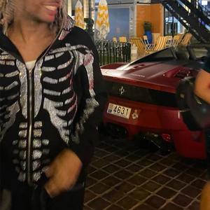 Squelette chaud strass femmes Goth sweat à capuche zippé gothique à manches longues tricoté sweat à capuche surdimensionné Y2k sweats à capuche nouveau manteau - Product Image 5