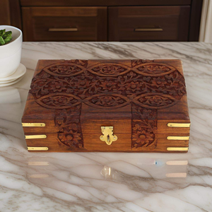 Wooden <b>Jewellery</b> Box for Women Eco-Friendly Modern Polished Jewel Organizer with Intricate Carvings Gift Items Indian Exporter - Product Image 4