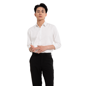 Chemise décontractée pour homme à manches longues, tissée, anti-froissement, à motif imprimé personnalisé, teinte unie, fabriquée au Vietnam, polyester/coton, ODM - Product Image 2