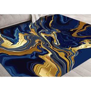 Tapis en marbre bleu marine : Tapis abstrait doré scintillant, tapis fin non tissé - Product Image 1