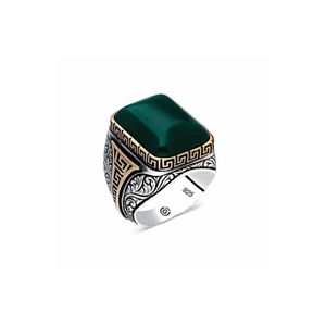 ? Viso da uomo angolato in pietra agata verde argento
