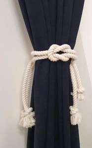 <b>Curtain</b> tieback .. <b>White</b> cotton rope with square knot - Product Image 3