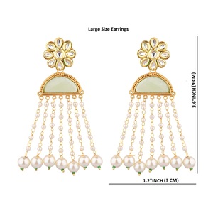 Pendientes de gota de perlas Kundan florales de joyería de moda india para mujer - Product Image 2