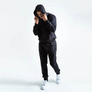 Mode décontracté hiver couleur unie survêtements vêtements de sport bouffée impression deux pièces à capuche pantalons de survêtement ensembles personnalisé 100% coton - Product Image 2