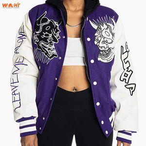 100% Genuine Cowhide Leather Letterman <b>Varsity</b> <b>Jacket</b> Dark <b>Purple</b> White Body Sleeves Custom Embroidery Winter Cashmere Wool Coat - Product Image 6