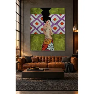 Fida Woman avec des tatouages au dos et un motif géométrique violet, impression sur toile - Product Image 2