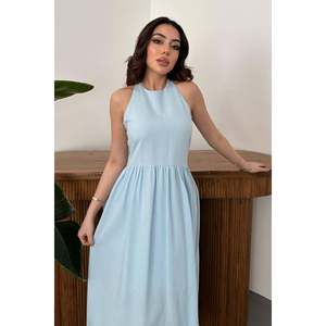 Baby Blue Smocked Back Linen <b>Dress</b> - Baby Blue - Product Image 3